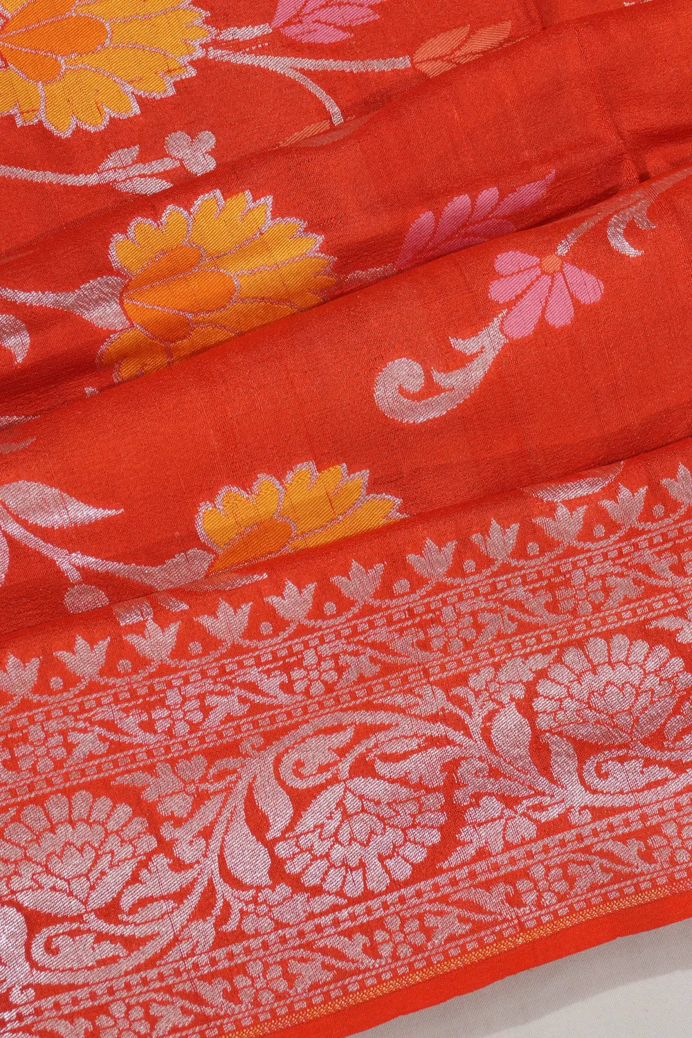 Banarasi Tussar Georgette Jaal Red Saree