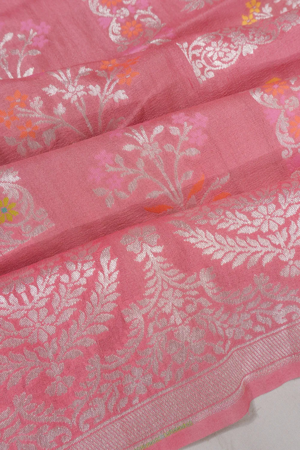 Banarasi Tussar Georgette Brocade Baby Pink Saree