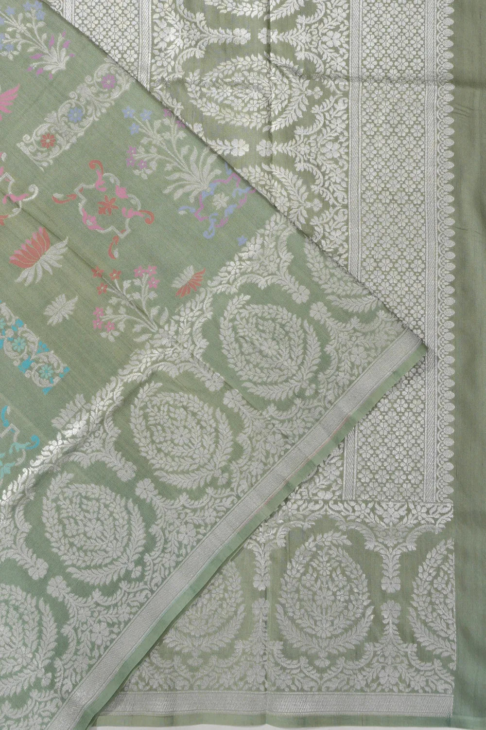 Banarasi Tussar Georgette Brocade Green Saree