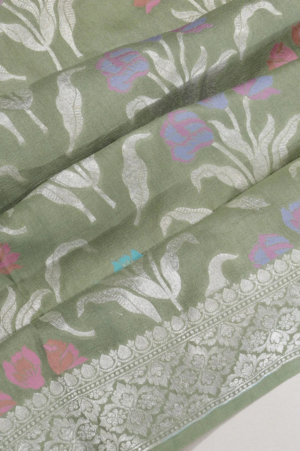 Banarasi Tussar Georgette Brocade Green Saree