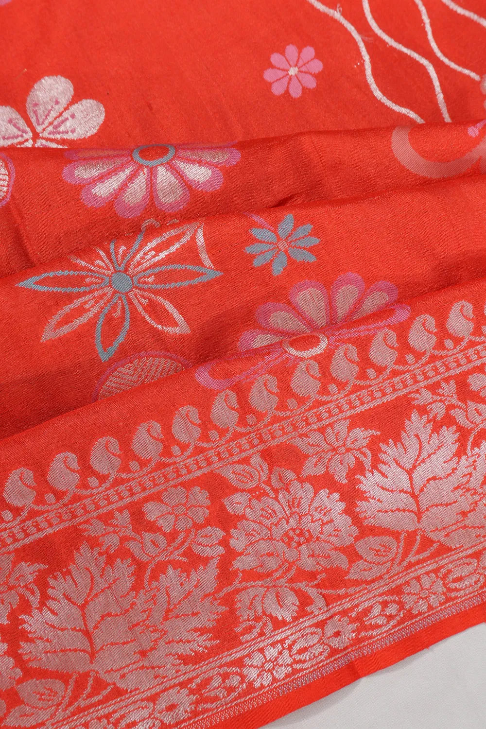 Banarasi Tussar Georgette Jaal Red Saree