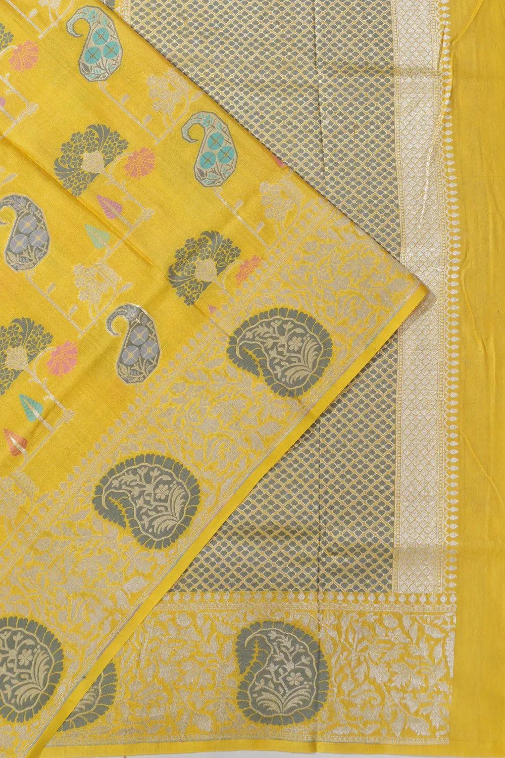 Banarasi Tussar Georgette Brocade Yellow Saree