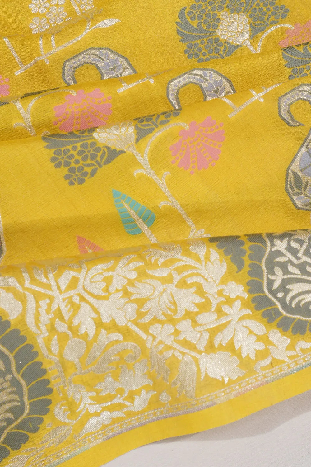 Banarasi Tussar Georgette Brocade Yellow Saree