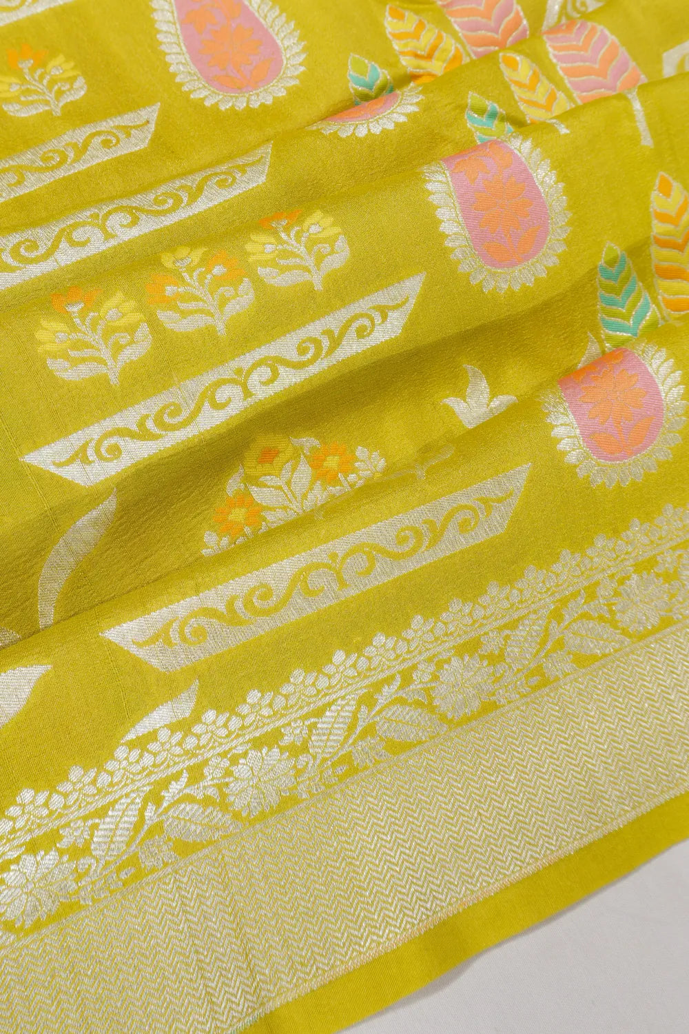 Banarasi Tussar Georgette Brocade Mehendi Green Saree