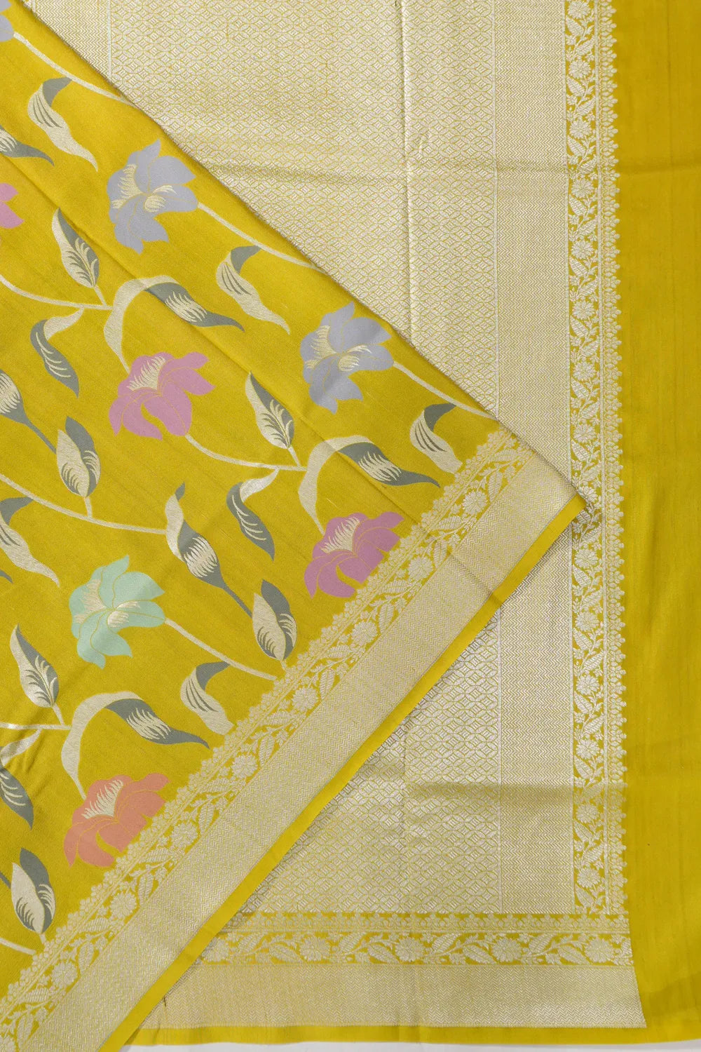 Banarasi Tussar Georgette Jaal Mehendi Green Saree