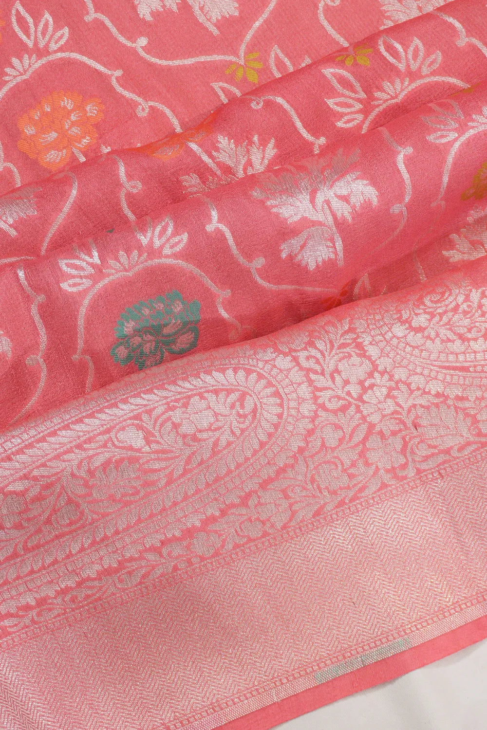 Banarasi Tussar Georgette Brocade Baby Pink Saree