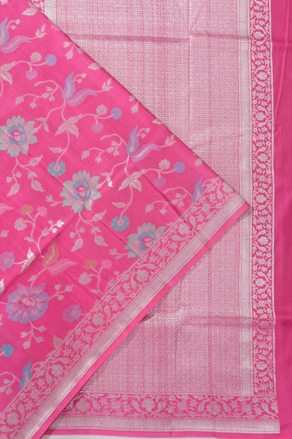 Banarasi Tussar Georgette Jaal Rani Pink Saree