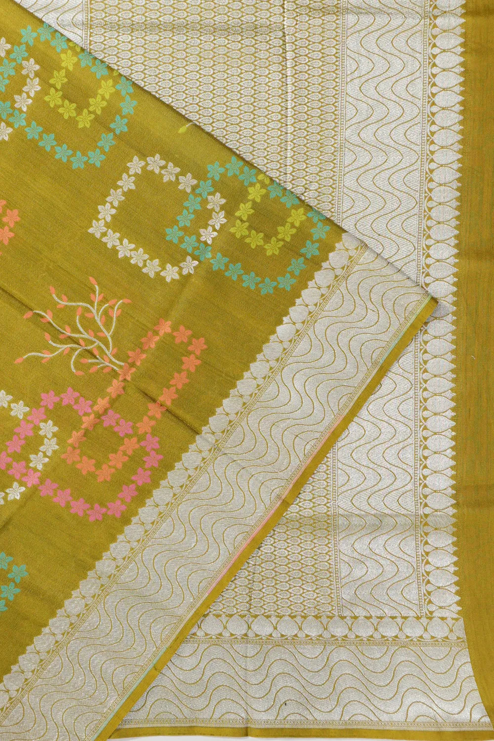 Banarasi Tussar Georgette Brocade Mehendi Green Saree