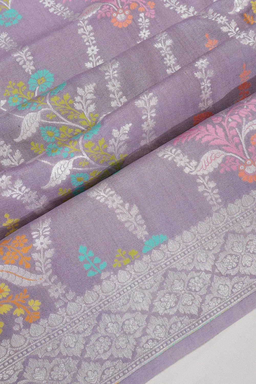 Banarasi Tussar Georgette Jaal Lavender Saree