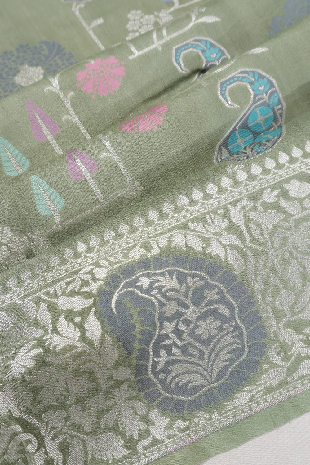 Banarasi Tussar Georgette Brocade Green Saree