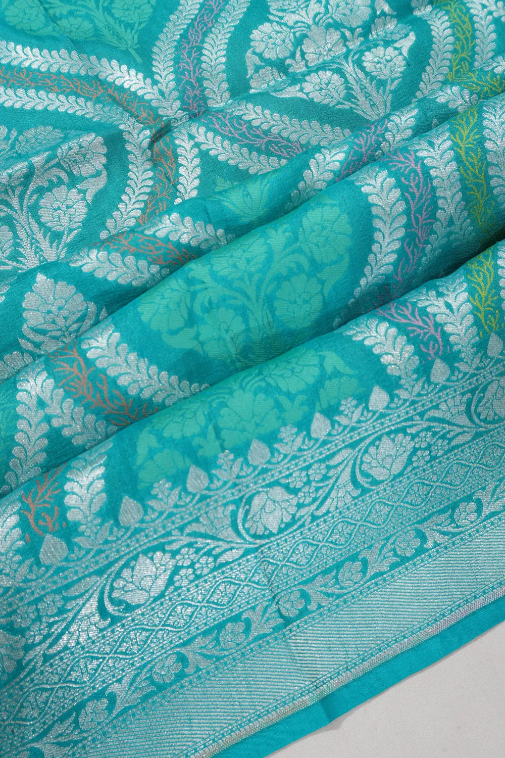 Banarasi Tussar Georgette Brocade Sea Blue Saree