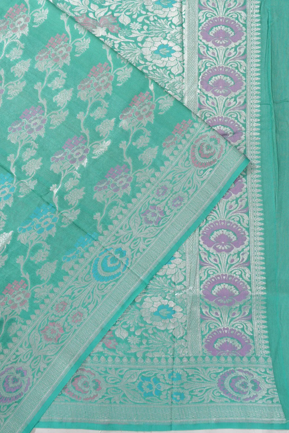 Banarasi Tussar Georgette Jaal Sea Green Saree