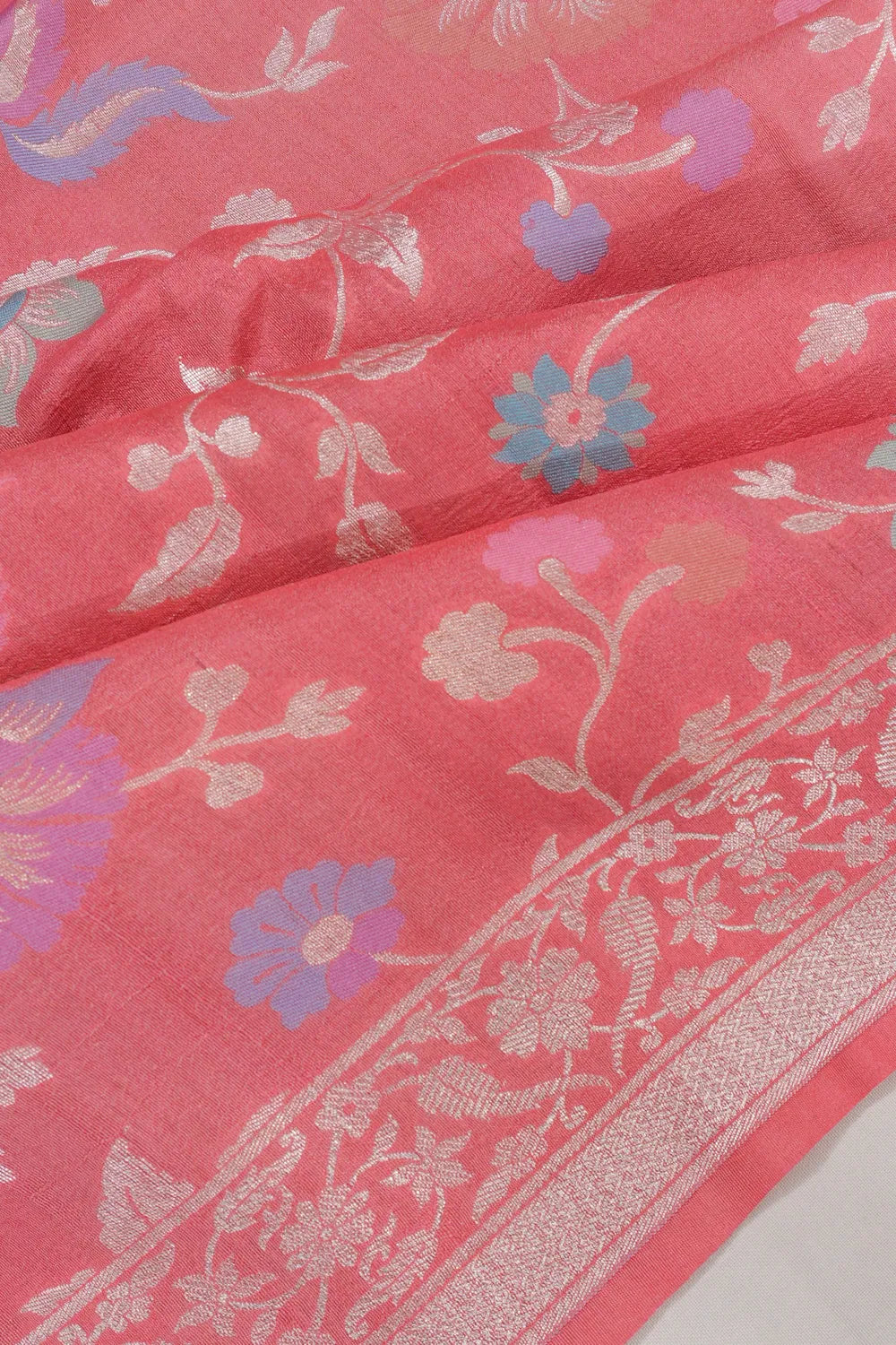 Banarasi Tussar Georgette Jaal Pink Saree