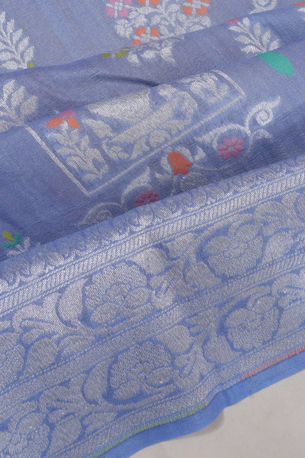 Banarasi Tussar Georgette Jaal Powder Blue Saree