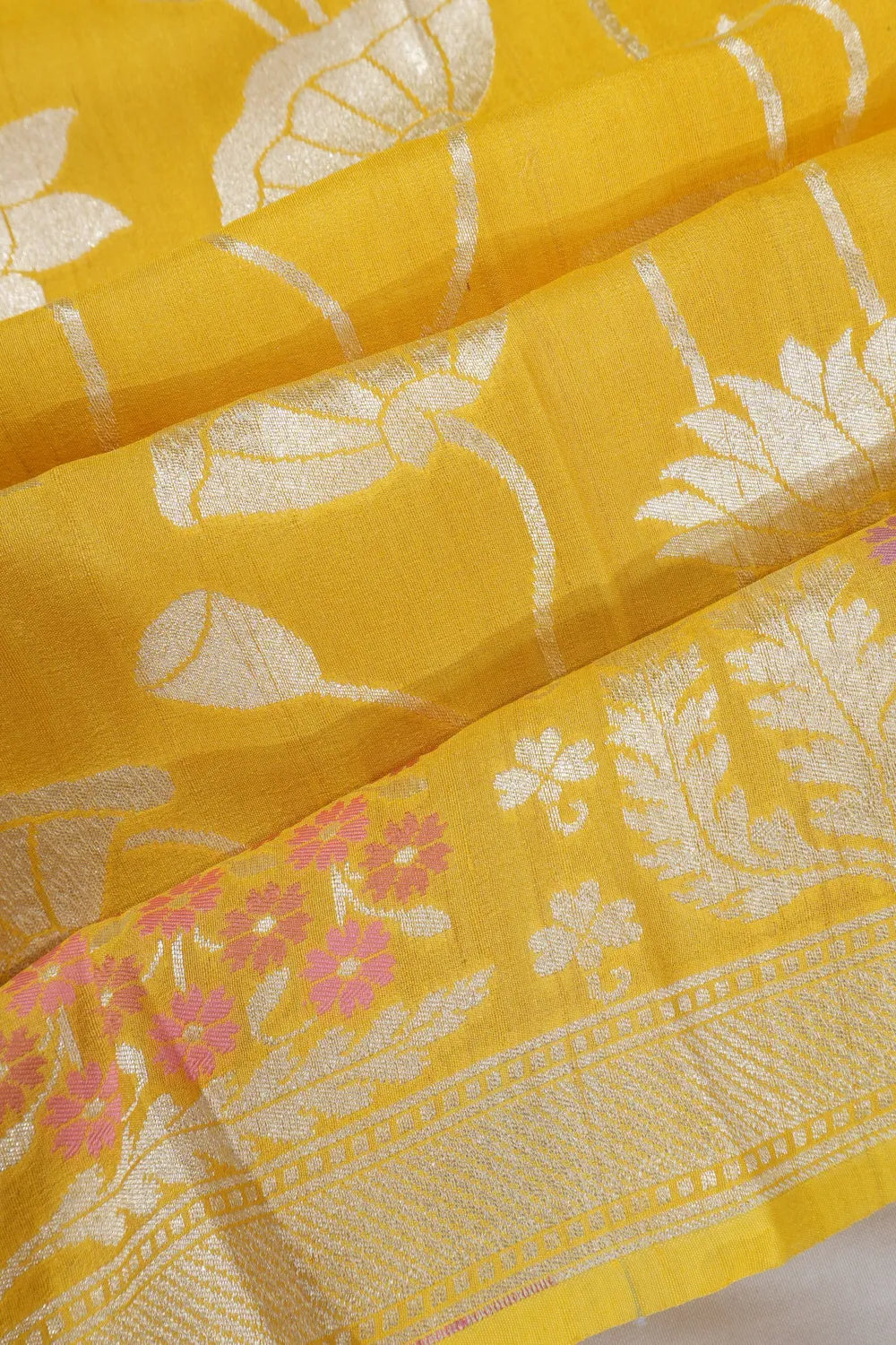 Banarasi Tussar Georgette Jaal Yellow Saree