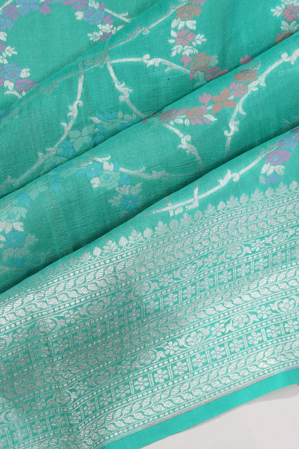 Banarasi Tussar Georgette Jaal Sea Blue Saree