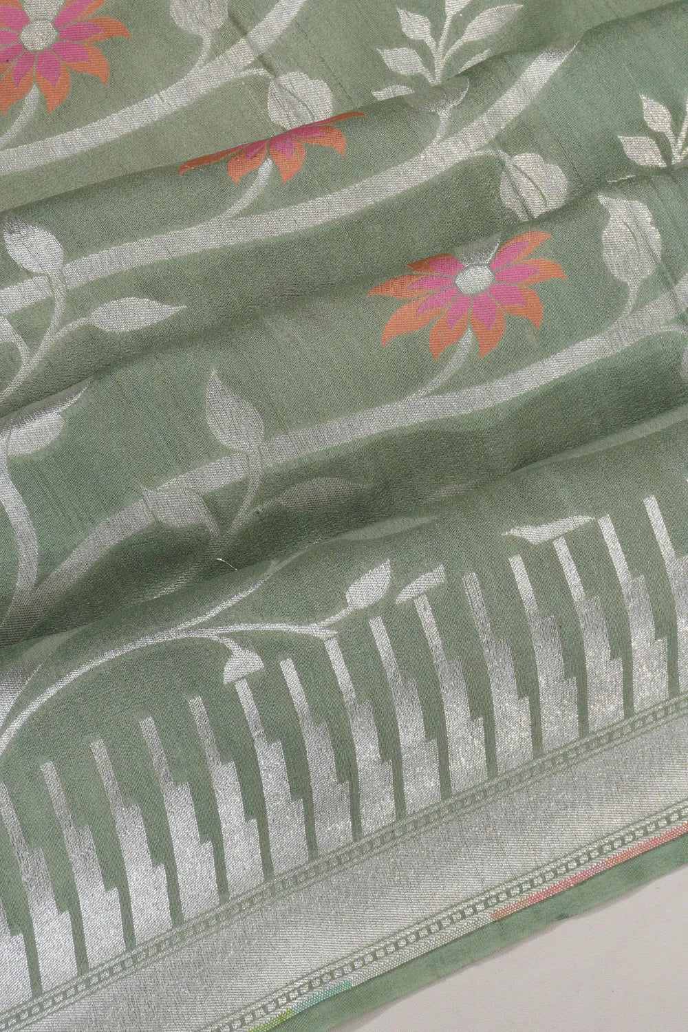 Banarasi Tussar Georgette Jaal Green Saree