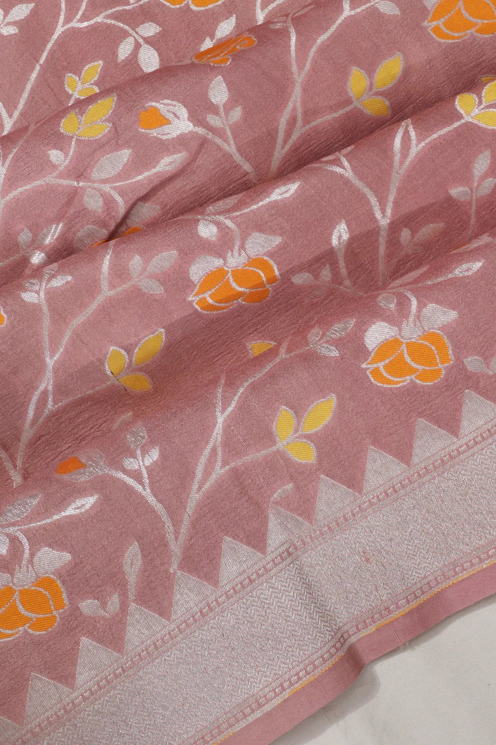 Banarasi Tussar Georgette Jaal Peach Saree