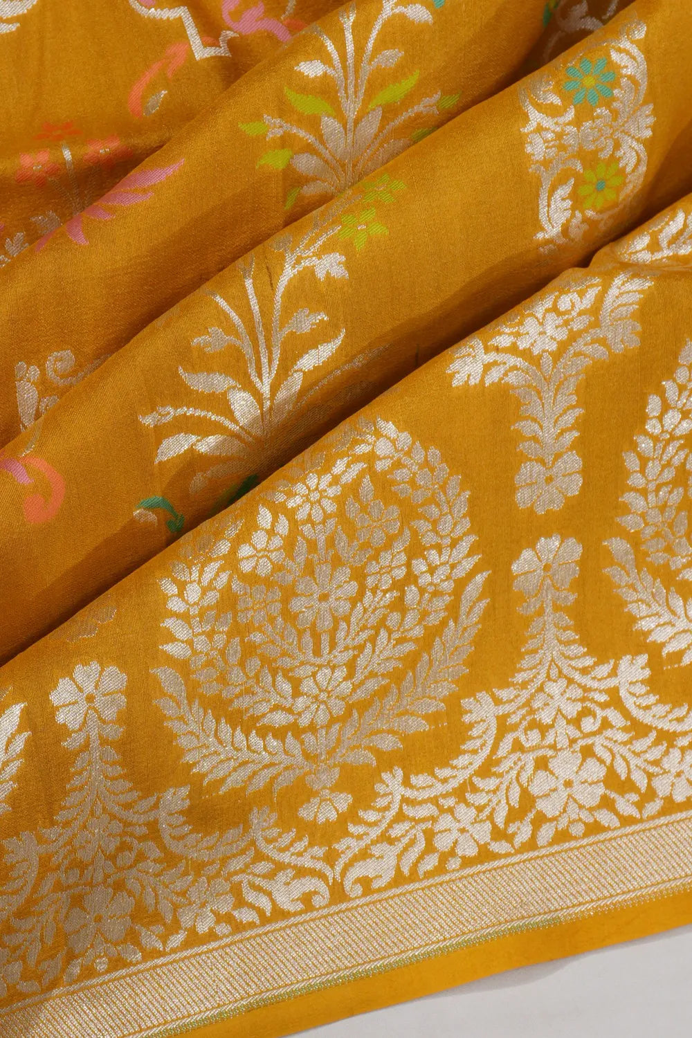 Banarasi Tussar Georgette Brocade Yellow Saree