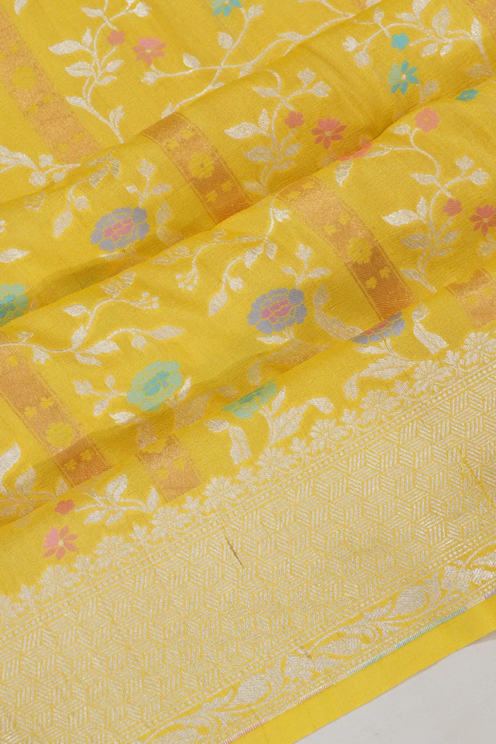 Banarasi Tussar Georgette Jaal Yellow Saree