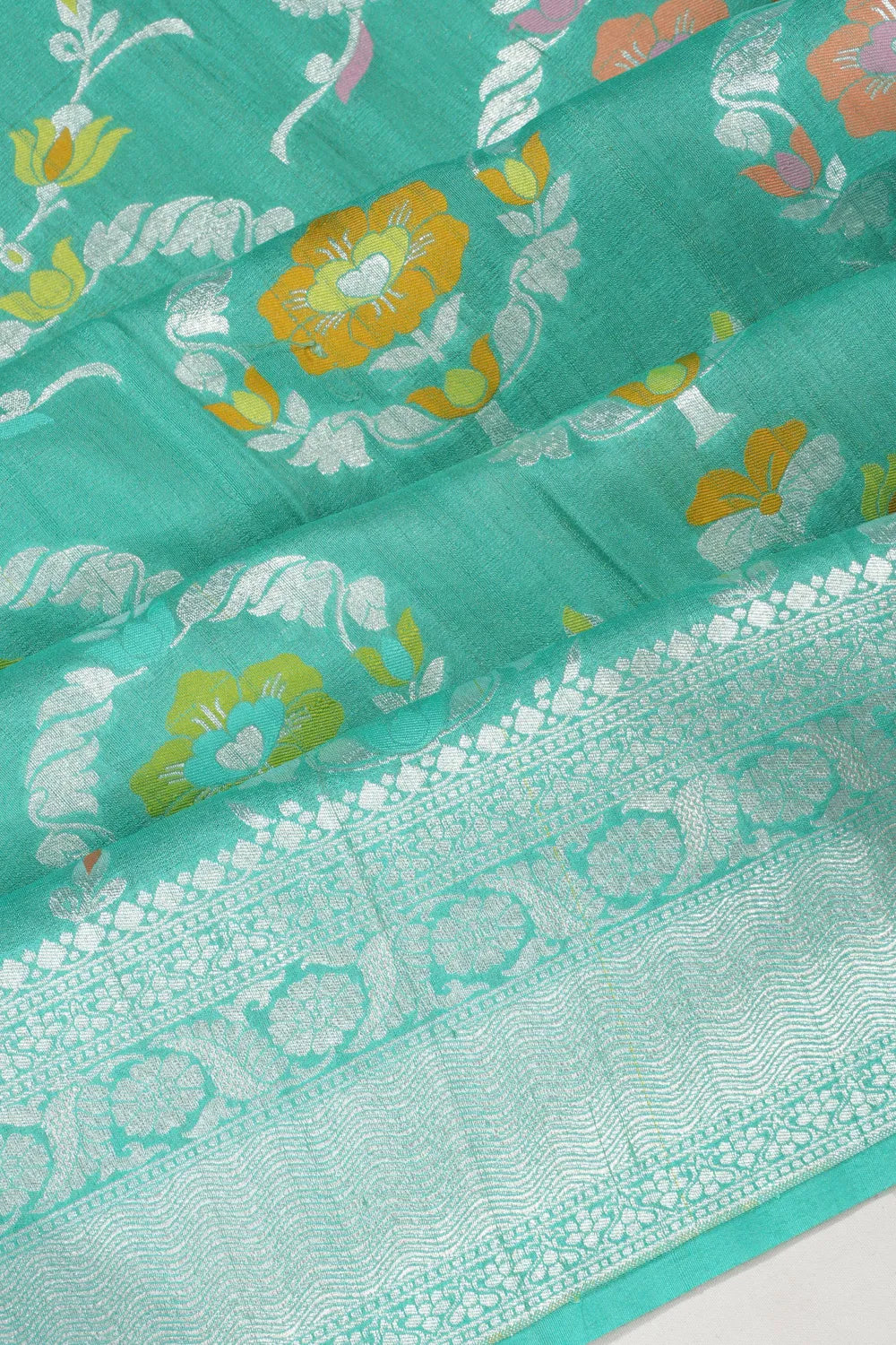 Banarasi Tussar Georgette Jaal Sea Blue Saree