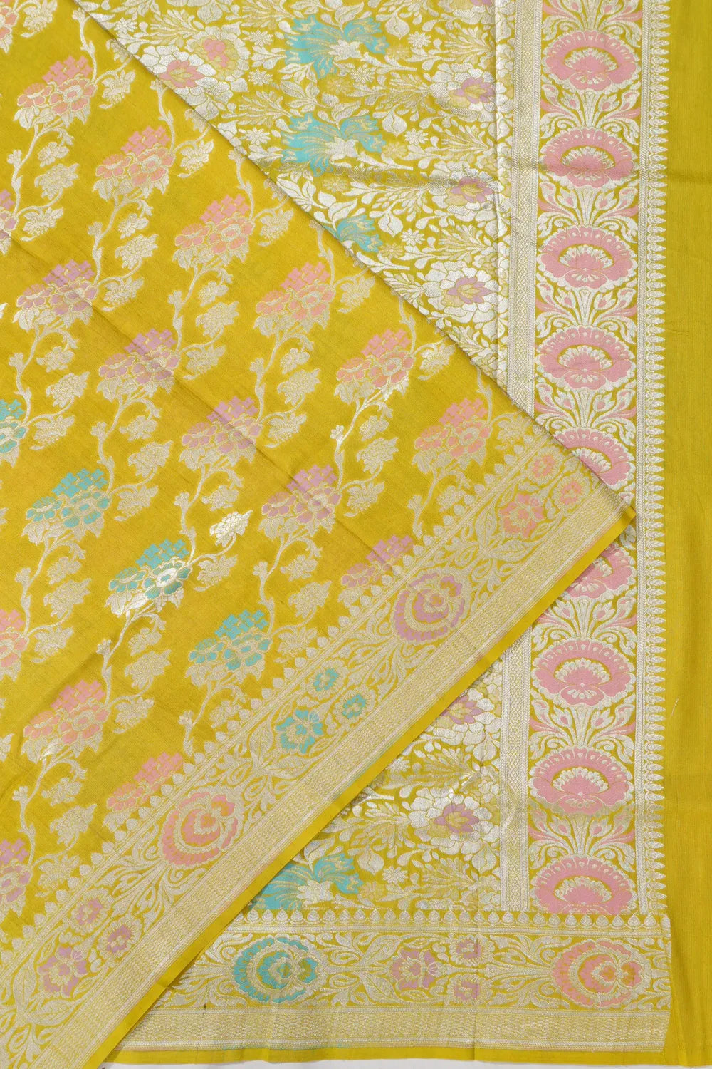 Banarasi Tussar Georgette Jaal Mehendi Green Saree