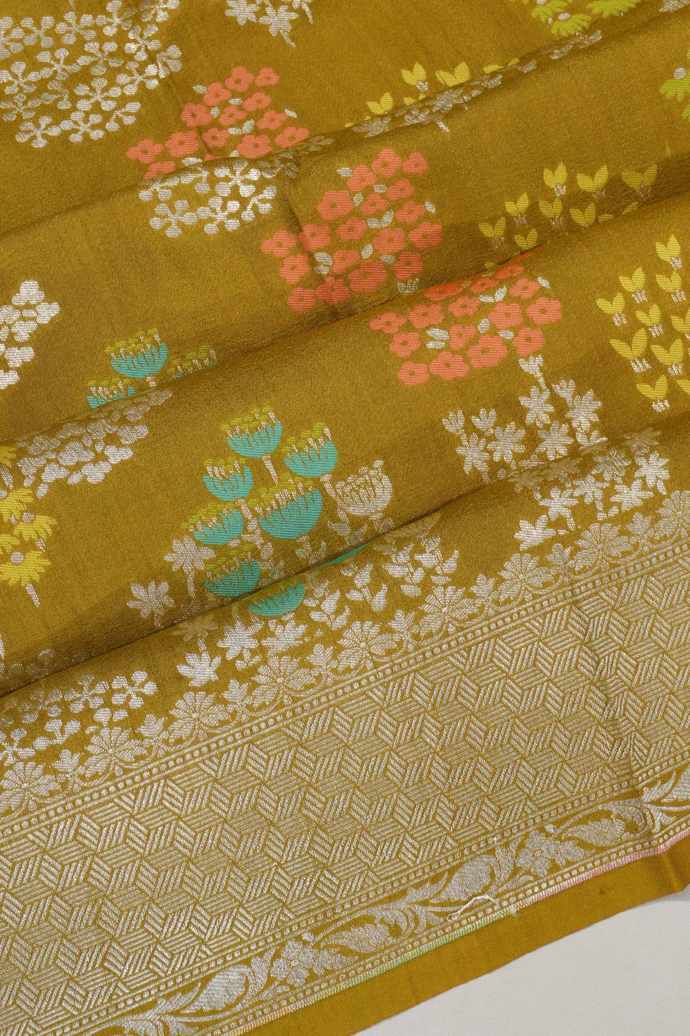 Banarasi Tussar Georgette Jaal Mehendi Green Saree