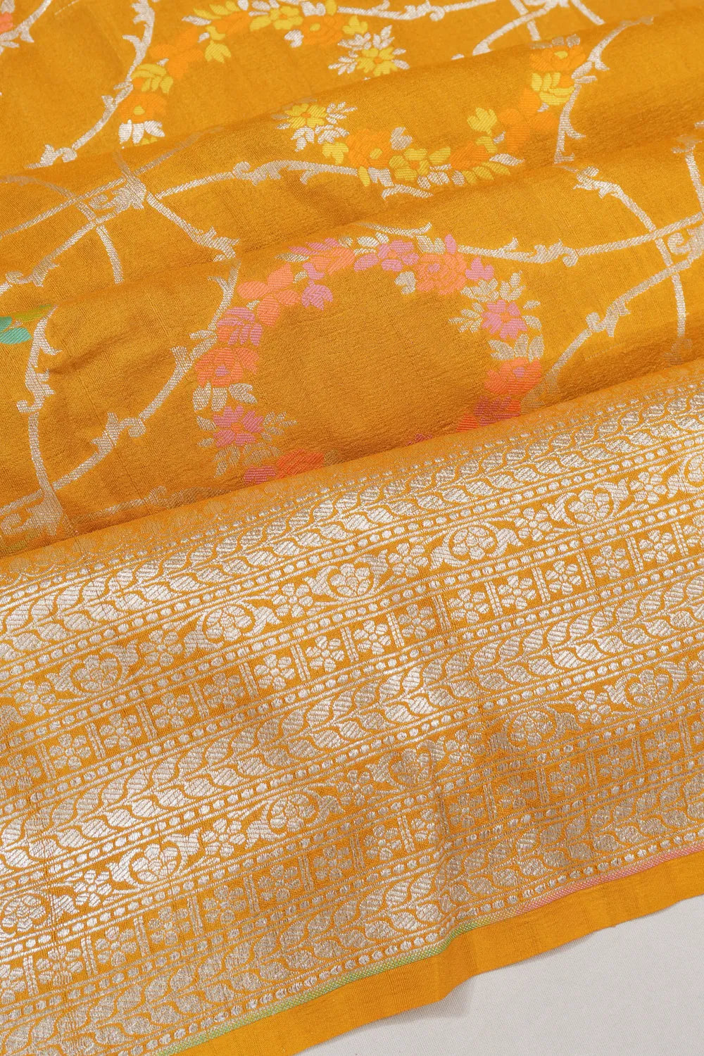 Banarasi Tussar Georgette Jaal Yellow Saree