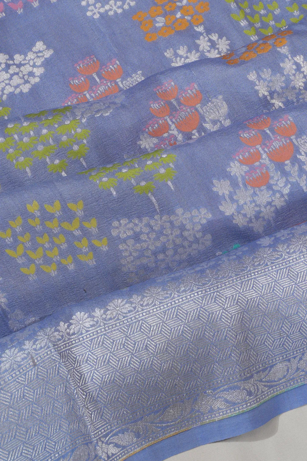 Banarasi Tussar Georgette Jaal Powder Blue Saree