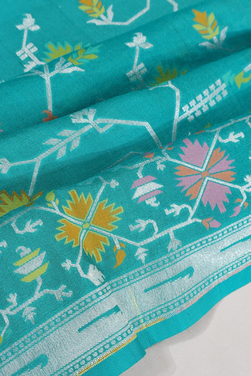 Banarasi Tussar Georgette Jaal Sea Blue Saree