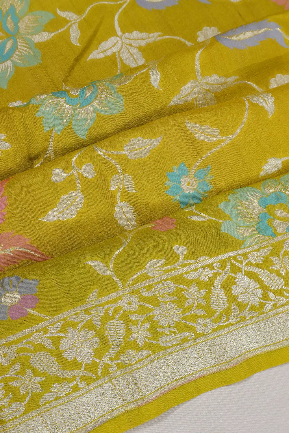 Banarasi Tussar Georgette Jaal Mehendi Green Saree