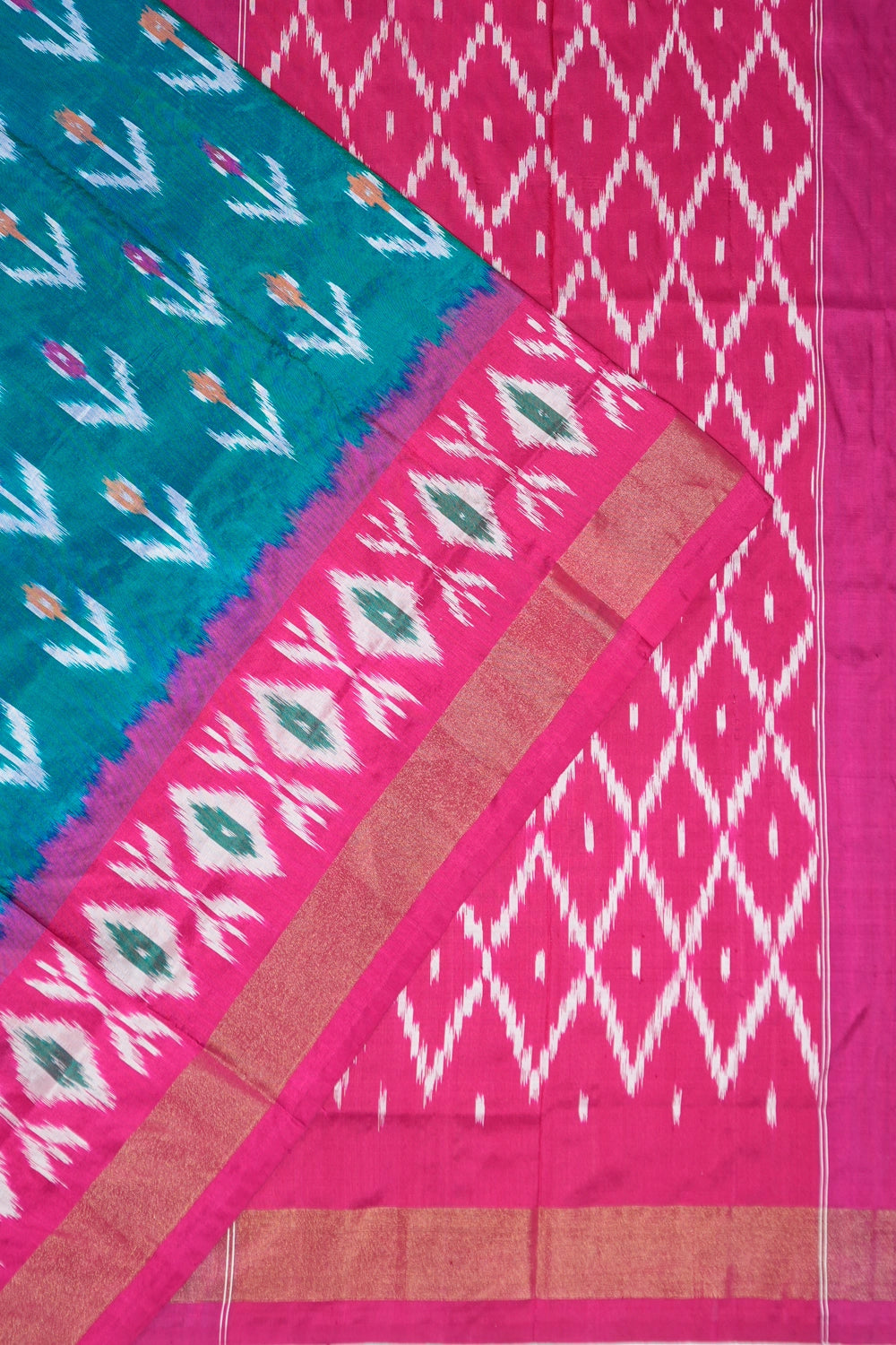 Pochampally Silk Ikat Peacock Blue Saree