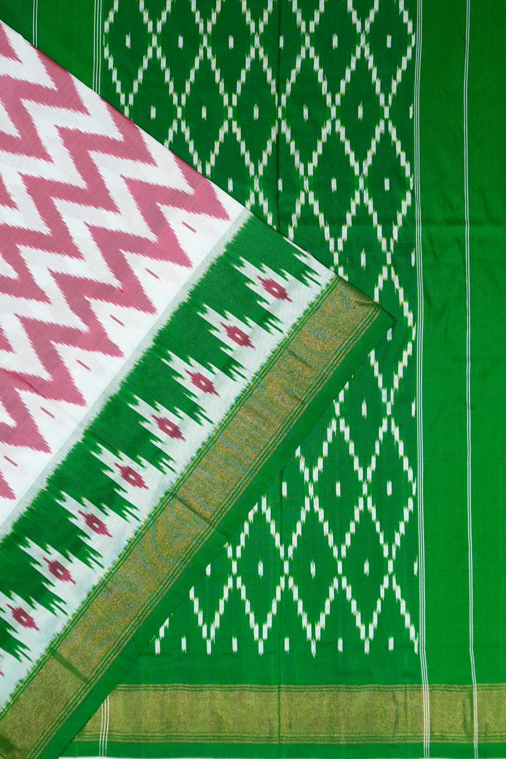 Pochampally Silk Ikat White And Pink Saree