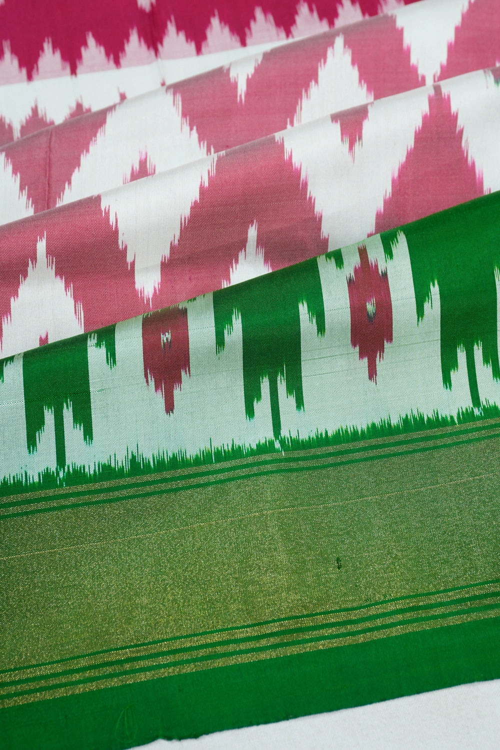 Pochampally Silk Ikat White And Pink Saree