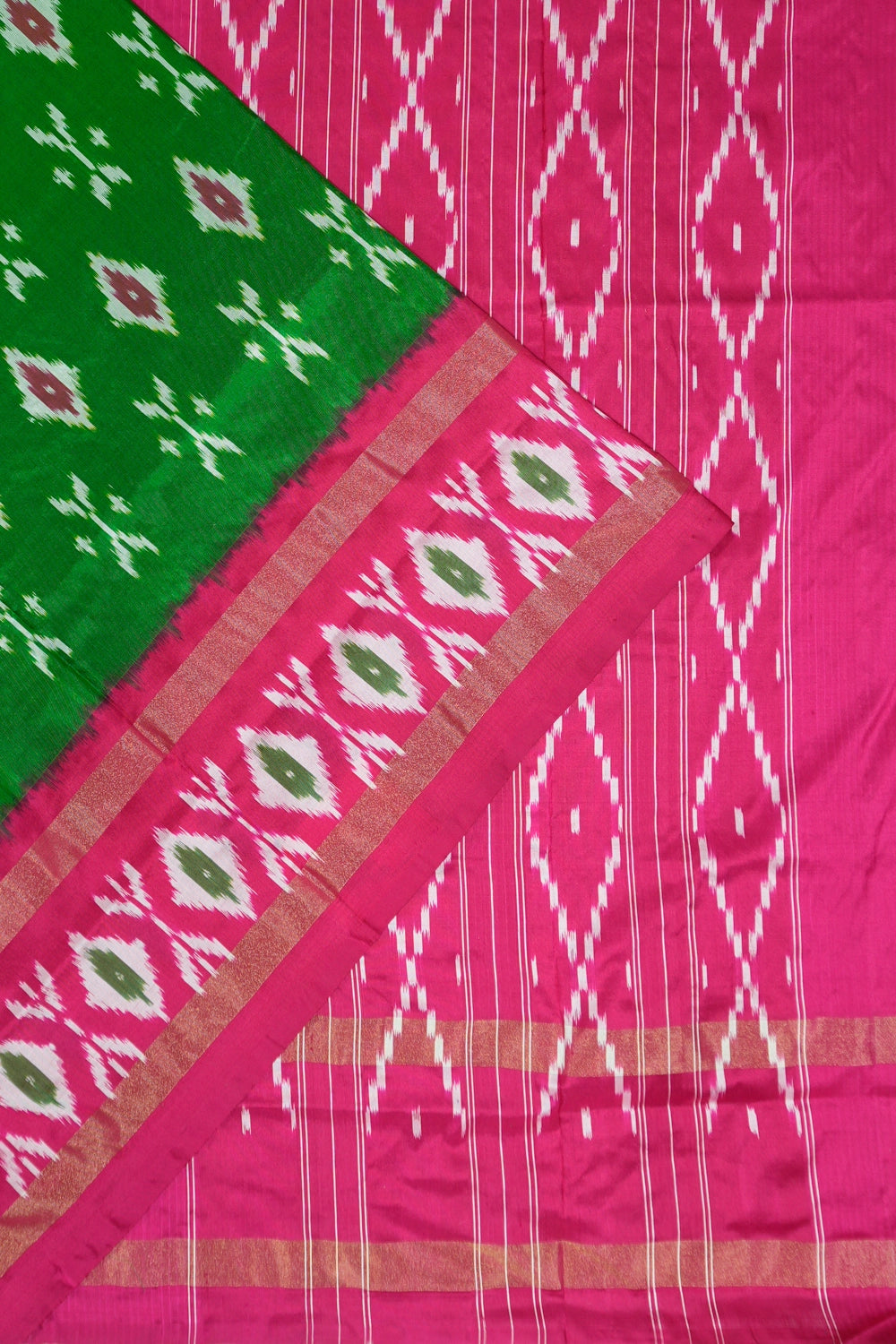 Pochampally Silk Ikat Parrot Green Saree