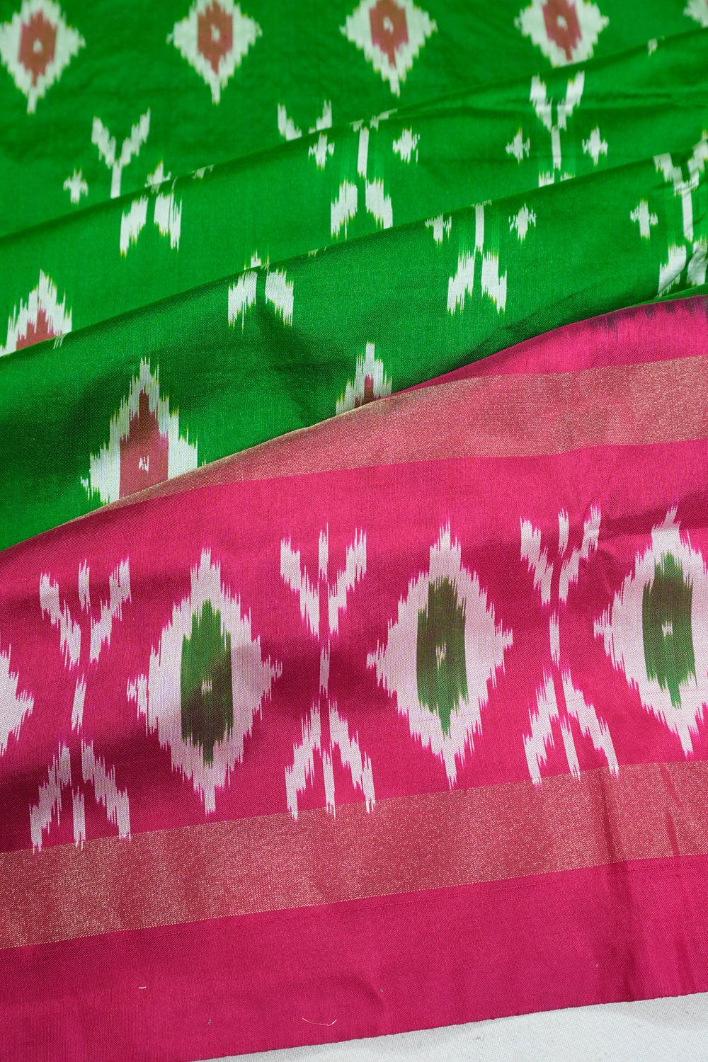 Pochampally Silk Ikat Parrot Green Saree