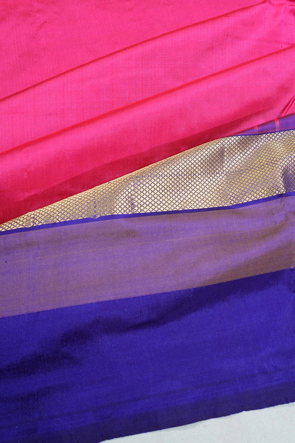 Pochampally Silk Ikat Plain Rani Pink Saree