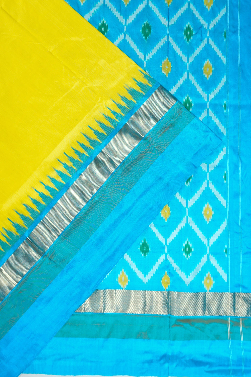 Pochampally Silk Ikat Plain Lemon Yellow Saree