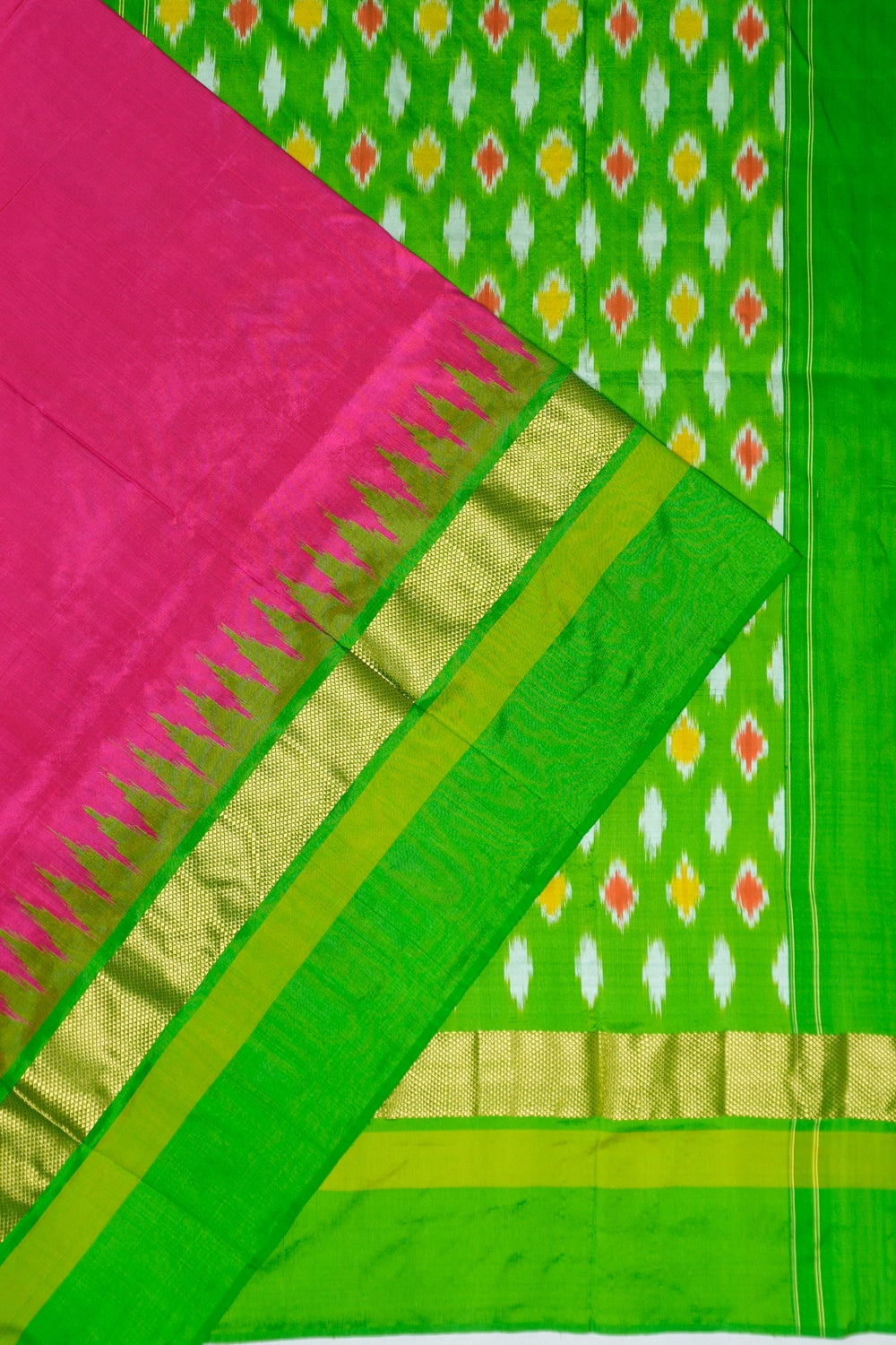 Pochampally Silk Ikat Plain Pink Saree