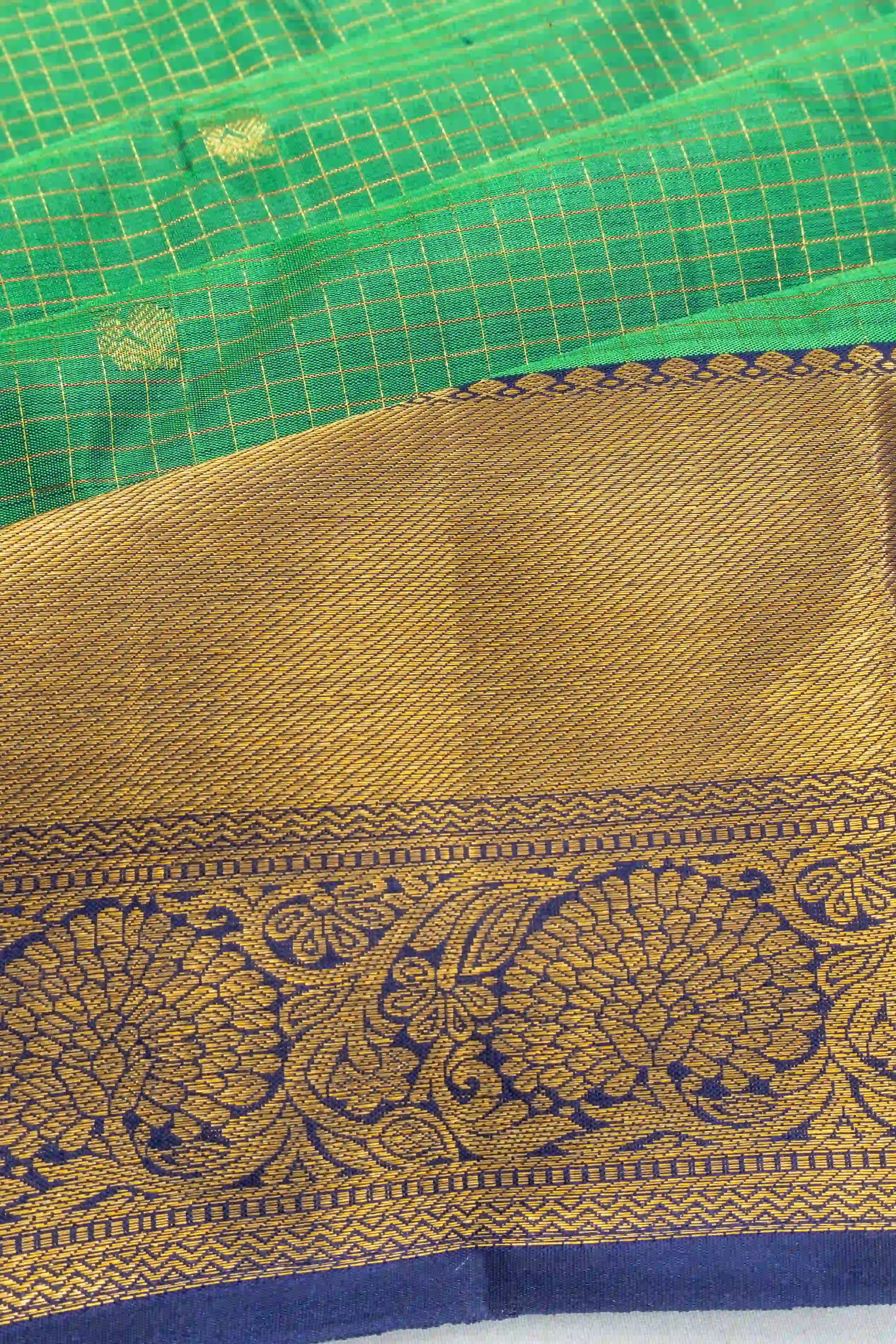 Kanchipuram Silk Checks And Butta Green Saree