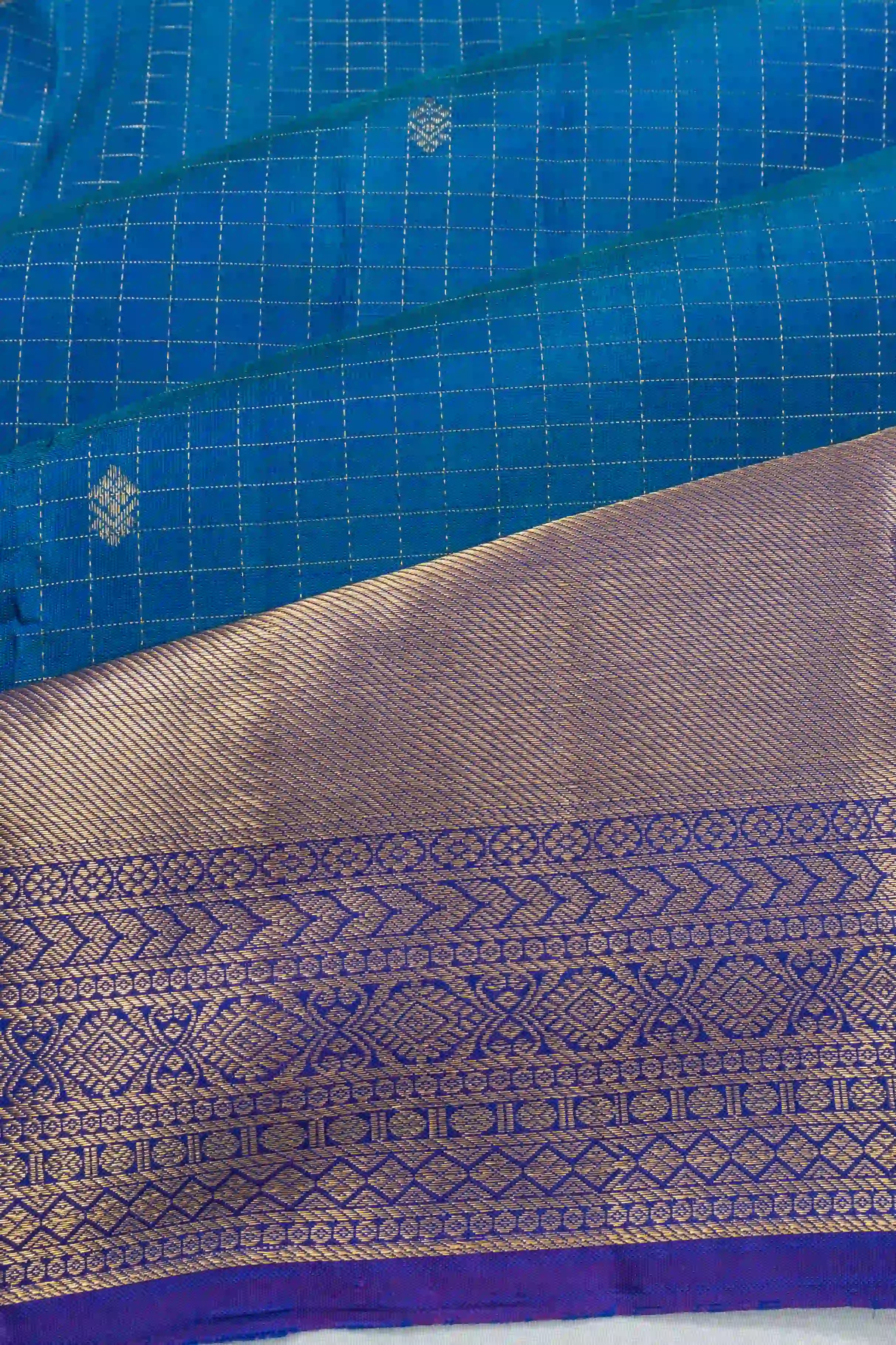 Kanchipuram Silk Checks And Butta Blue Saree