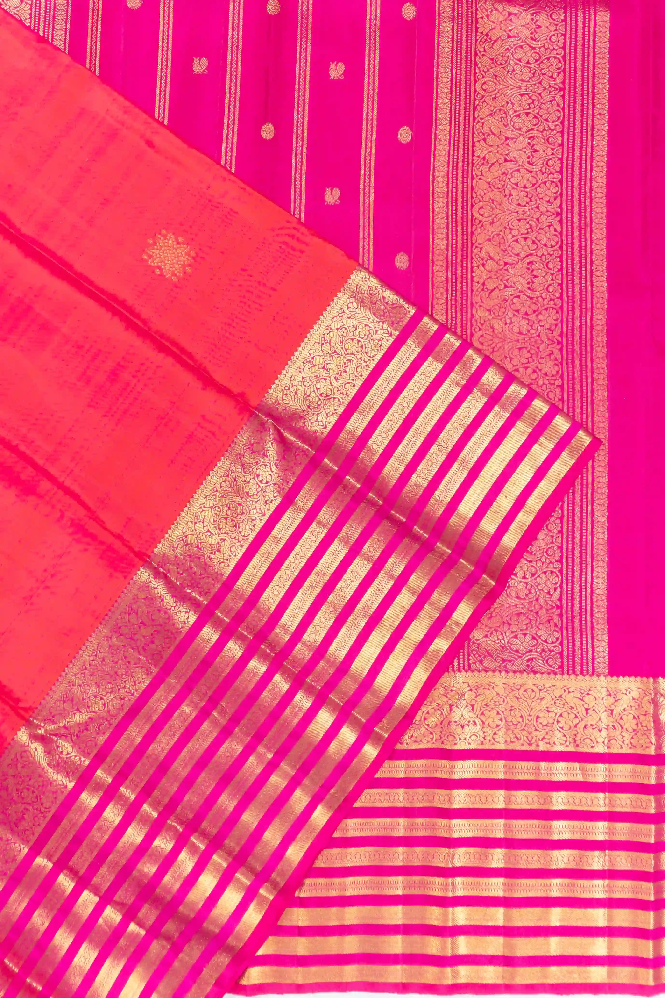 Kanchipuram Silk Butta Dual Tone Pink And Orange Saree