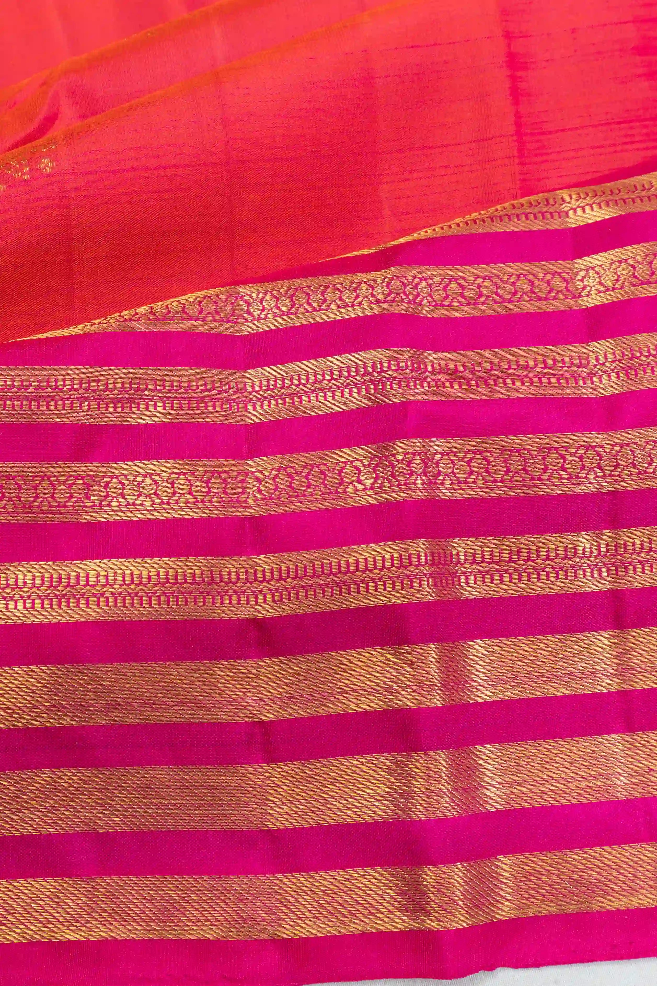 Kanchipuram Silk Butta Dual Tone Pink And Orange Saree