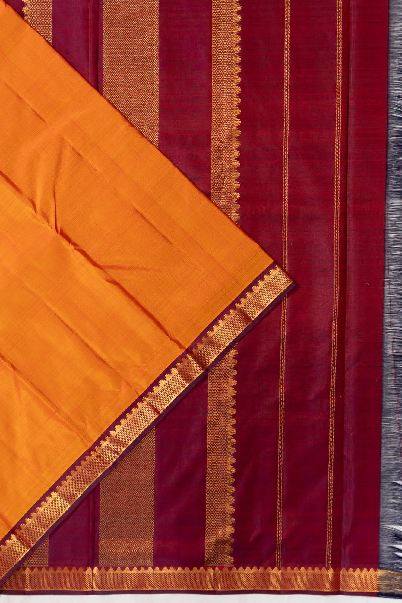 Kanchipuram Silk Plain Yellow Saree