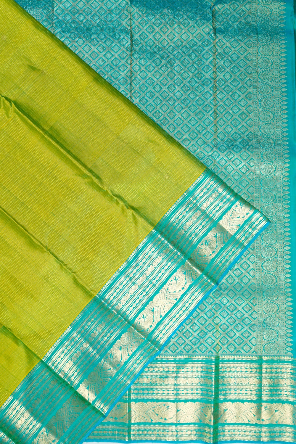 Kanchipuram Silk Checks And Butta Mehendi Green Saree