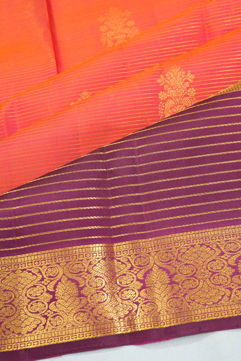 Kanchipuram Silk Lines And Butta Orange Saree