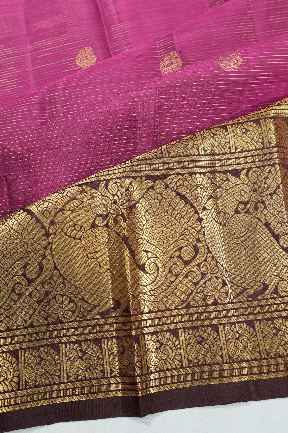 Kanchipuram Silk Lines And Butta Pink Saree