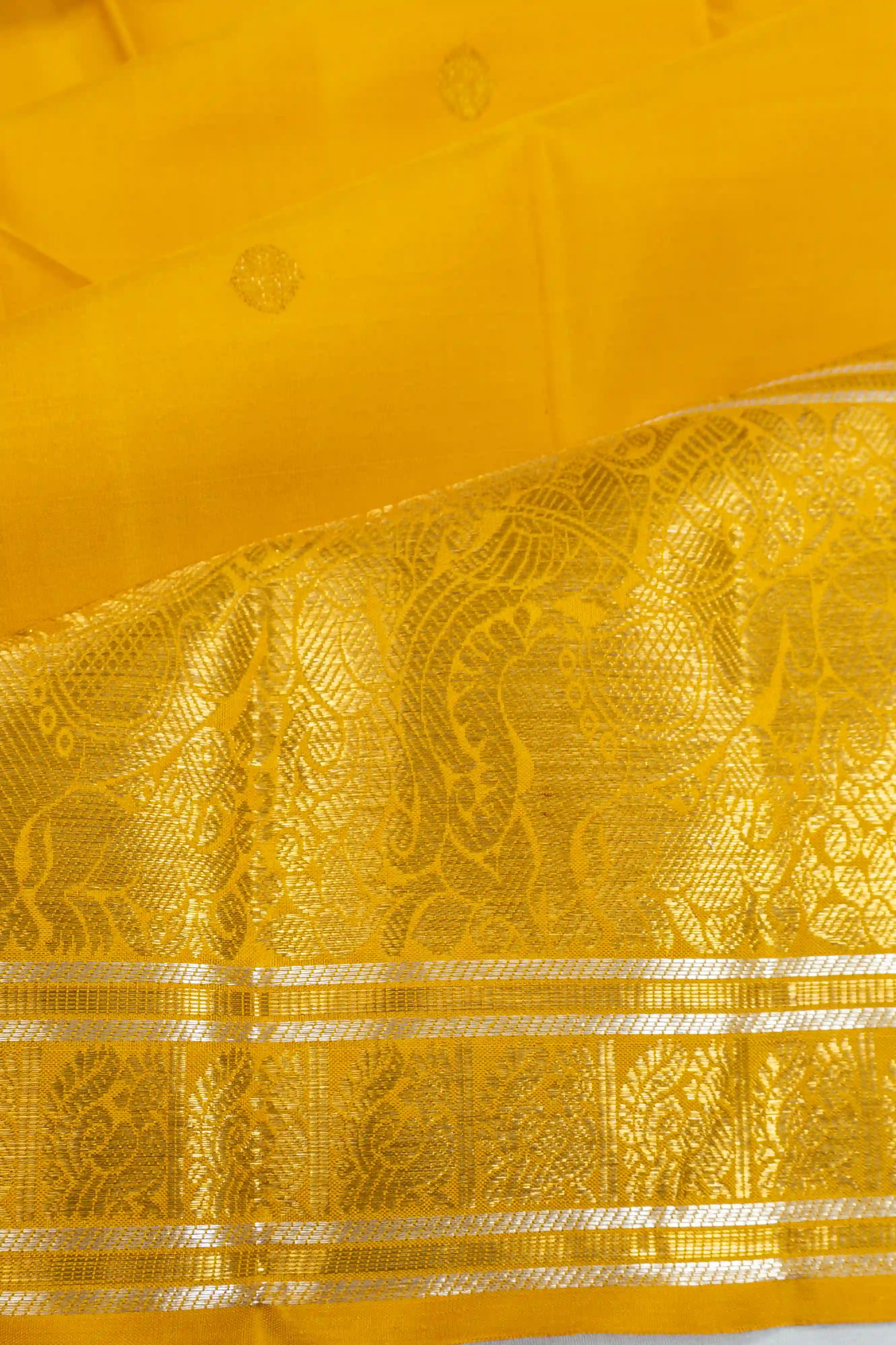 Kanchipuram Silk Butta Mustard Yellow Saree