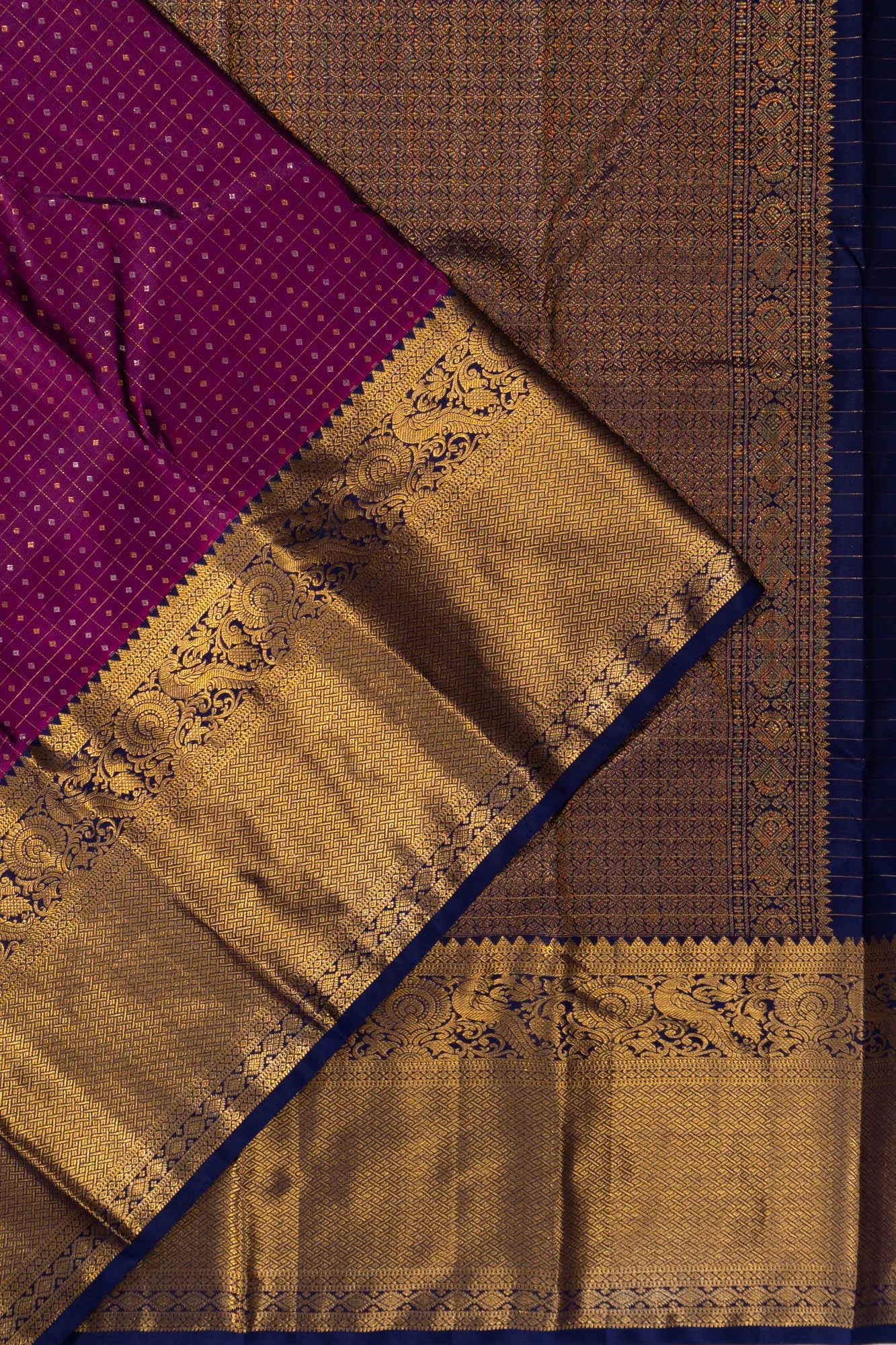 Kanchipuram Silk Checks And Butta Purple Saree