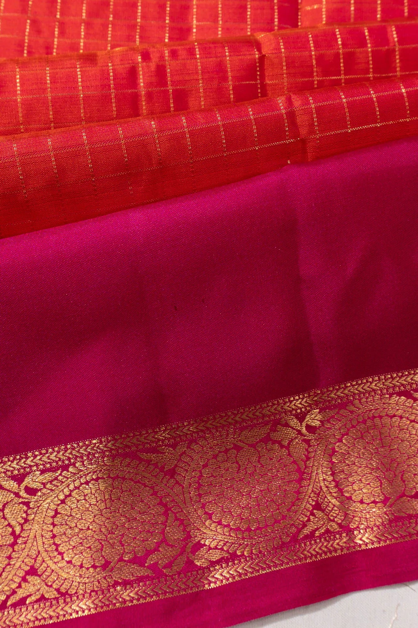 Kanchipuram Silk Checks Burnt Orange Saree